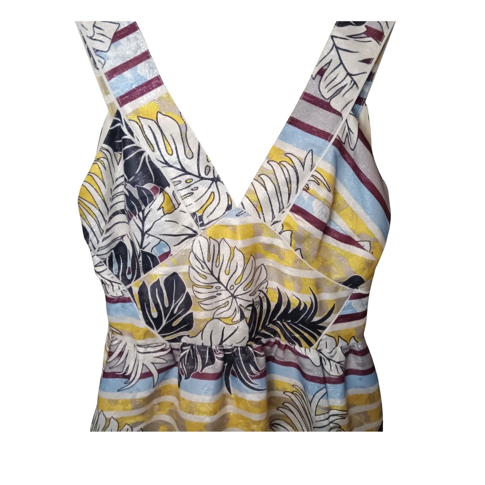 H&M Tropical Floral Leaf Striped Mini Dress Sleeveless Party Casual Women's SZ 8 - Picture 2 of 11